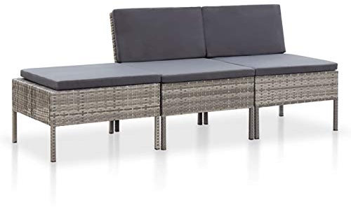 Festnight Lounge Gartenmöbel Set Rattan 3 Teilig Gartenlounge Loungemöbel Sofa Set Garten-Ecksofa Ecklounge Garten Loungeset Sitzgruppe Balkonlounge Grau Gartensofa Balkon Terrasse Type-3