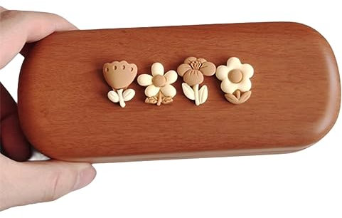 OATTIS Brillenetui Mit Niedlicher Kleiner Blume, Holzmaserung, Zur Aufbewahrung Von Sonnenbrillen Und Sonnenbrillen, Tragbar, Für Studenten, Männer Und Frauen,Farbe3