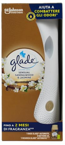 Glade Automatic Spray, Profumatore per Ambienti, Sandalo, Base + Ricarica | Fino a 2 Mesi di Fragranza, Rilascio di Fragranza ogni 9, 18 o 36 Minuti