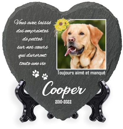 AIGAT Plaque commémorative carrée personnalisée 25 x 25 cm avec nom, Date, Photo et Support pour Animal Domestique, Chat, Chien, Ardoise, Pierre tombale - Cadre Photo Floral