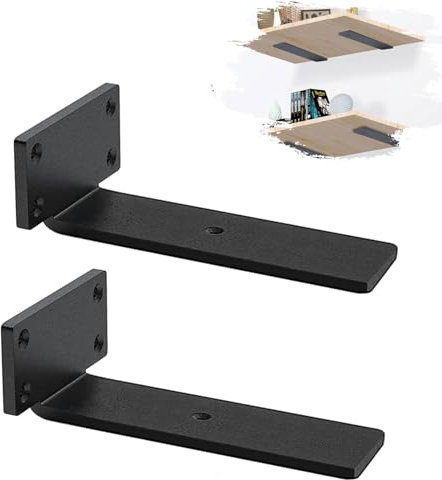 MLOQI 2 stück Regalhalterung Schwarz, Regalwinkel Schwerlast, Regal Wandhalterung, 5 mm Dick Schwebende Regalhalterung mit Hardware (15 cm)