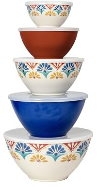 Abode Homewares Rio Medallion Set of 5 Melamine Mixing Bowls with lids