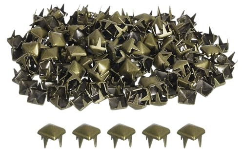 sourcing map 150 Piezas de Remaches Piramidales Cuadrados para Ropa, Tachuelas de Cuatro Puntas de 5mm, Puntas de Clavo de Cobre Estilo Punk para Bolsos, Zapatos (Tono Bronce)