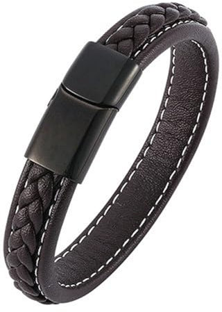 Daesar Armband Leder Herren Personalisiert 20.5CM, Partnerarmbänder Leder Geflochten Lederarmband Braun 12MM mit Magnetverschluss