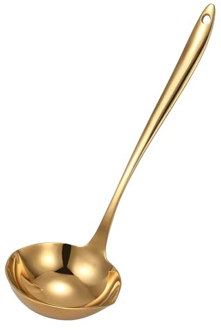 Mafier 4.Oz 18/10 Stainless Steel Kitchen Ladle Cooking Utensils with 11.8-Inch Handle,Heavy Duty Serving Large Soup Spoon,Dishwasher Safe(Gold)
