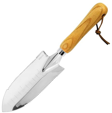 Small Hand Shovel, Garden Trowel Ergonomic Wood Grain Handle, Stainless Steel Hand Trowel, Professional Gardening Tool for Planting, Transplanting, Weeding, Moving and Smoothing Soil