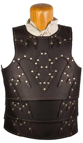 MDFCZXP Brustschutz aus Leder mit Schulterschutz, Verstellbarer Retro Cosplay Warrior Brustpanzer für Männer Frauen,Grau,30c