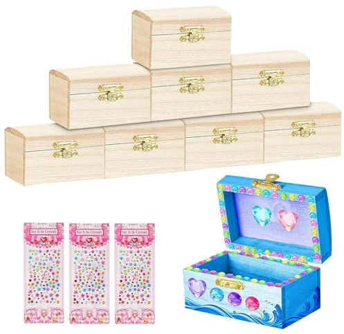 8 Stücke Mini Schatztruhe zum Bemalen, Schatzkiste Basteln Kindergeburtstag Holzkiste mit Deckel und Metallverschluss, Kleine Holzkiste DIY Holztruhe, Piraten-Schatztruhe Aufbewahrungsbox aus Holz