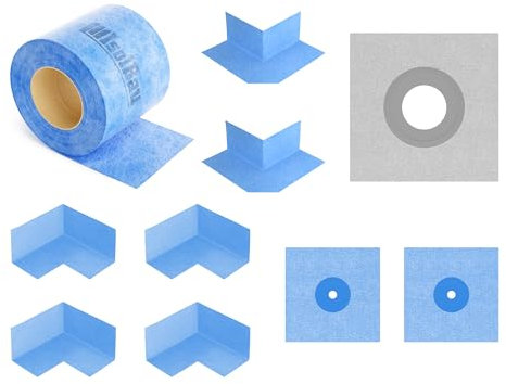 Isolbau 203B Bandset - Dicht-Set Innen und Außen Bereich inkl. 20m Dichtband, 4x Innenecken, 2x Außenecken, 2x Wandmanschetten, 1x Wandmanschette 250mm Abdichtung Dusche Bad Wand Wasserdicht