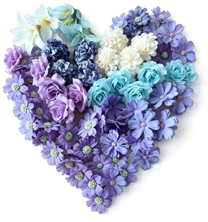 PacuM 40 Stück Mini Künstliche Blumen Kunstblumen Realistisch Lila | Blüten Farbig SeidenblumenBlütenköpfe Deko-Blüten Kunstblumen zum Basteln für DIY Flowers Hochzeit Party Home Handwerk