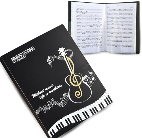 Sheet Music Folder (1 Pack), 40 Sleeves Display 80 Pages Spiral Binder Organizer for Music Stand, Sheet Music Holder for Guitar, Piano, Violin, Cello, Ukulele, Erhu, Harmonica, etc.