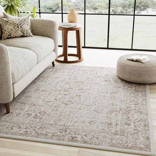 HUGEAR Vintage Vardagsrum Matta Stor Brun Mattor 90x150cm Tvättbar Halkfri Golvmatta Sovrum Matsal Kontor Utomhus Barnrum Balkong Carpet Rug Mjuk Kort Lugg