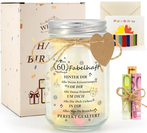 60 Geburtstag Frau oder Mann, Geschenke Zum 60 Geburtstag Frauen oder Männer, Deko 60.ter geburtstag Geldgeschenk, Geschenk Verpackung Geschenkset für Mama Schwester Ehefrau Tante 60th
