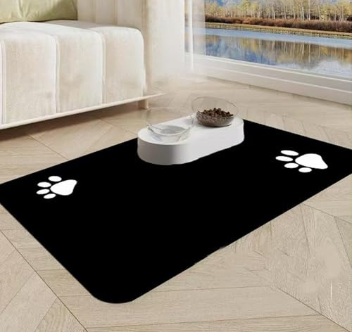 Caiyloxn Tapis de gamelle pour chien et chat - 50 x 30 cm - Antidérapant - Noir