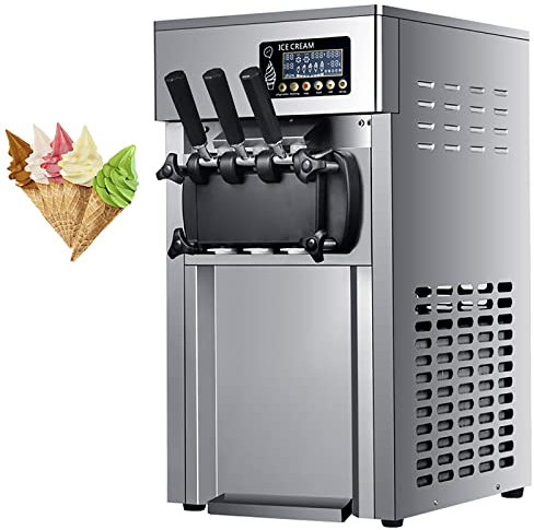 WOTZOV Máquina de Helados Profesional de 1200 W con Pantalla LED, 18 l/h, Tres sabores, autolimpieza, Acero Inoxidable