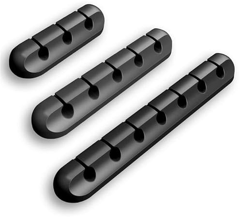3-Pack Cable Organizer Clips, Strong Adhesive Silicone Cord Management Holders (3/5 / 7 Slots) – Desk & Nightstand Wire Organizer for USB-Charging & Computer Cables, Home-Office-Car, Black