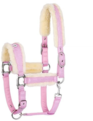 EQUESTRIAN QUEEN Glitzer Mesh Kopfgeschirr – Verstellbares Halfter für Pferde mit Fauxfur Polsterung – Komfortabel, Atmungsaktiv & Stilvoll - Rotterdam (Rosa, Full (Warmblut))