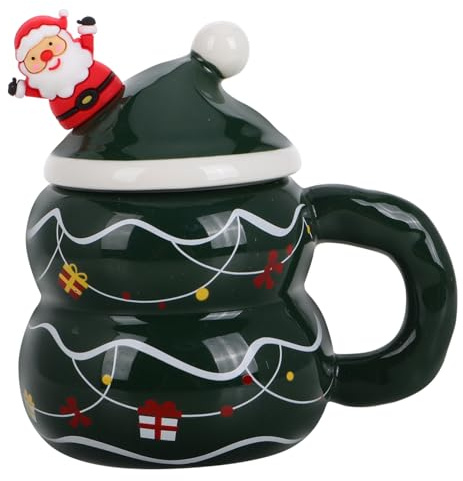CIYODO Tazas Navideñas de Cerámica con Diseño de Muñeco de Incluye Cucharita y Tapa para Bebidas Fiestas de Navidad de
