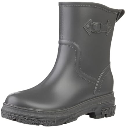 Bottes de pluie pour femme - En caoutchouc - Bottes mi-hautes - Imperméables - Vintage - En caoutchouc - Légères - Pour l'extérieur et le jardin - Bottes larges - Bottes de pluie à enfiler, gris, 38