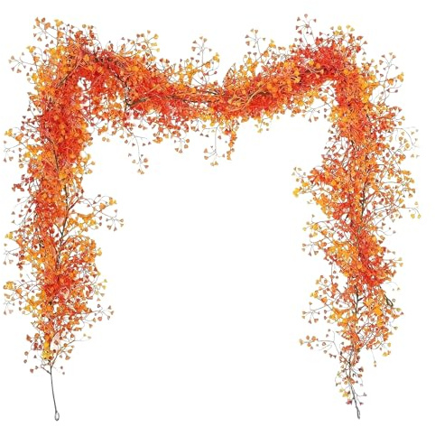 BSITSSS 2 Pezzi Ghirlanda Autunnale Fuoriporta in PVC, 170cm Arancione Ghirlande d'acero Autunnali Artificiali per Halloween e Ringraziamento, Decorazione per Interni ed Esterni, Giardino