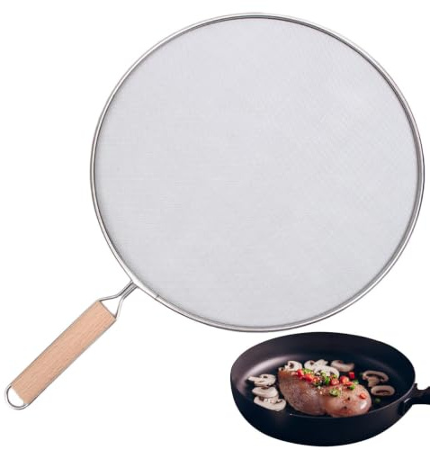 Passoire Anti-éclaboussures, Couvercle Anti-Projection En Acier Inoxydable Avec Poignée En Bois 21cm, Protège Contre Les Brûlures De Graisse Lors De La Cuisson, Pour Une Variété De Poêles À Frire