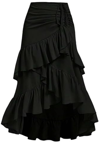 Jupe asymétrique à étages pour femme avec fronces - Jupe maxi de style Vokuhila avec volants | Jupe élégante et ludique pour un look féminin, M
