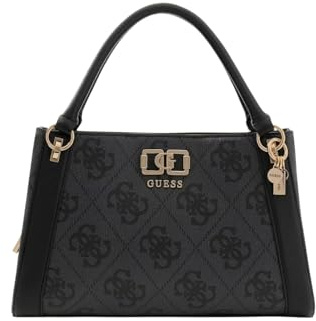 GUESS Handtasche Umhängetasche Karnilla Logo Girlfriend Satchel Coal Logo dunkelgrau