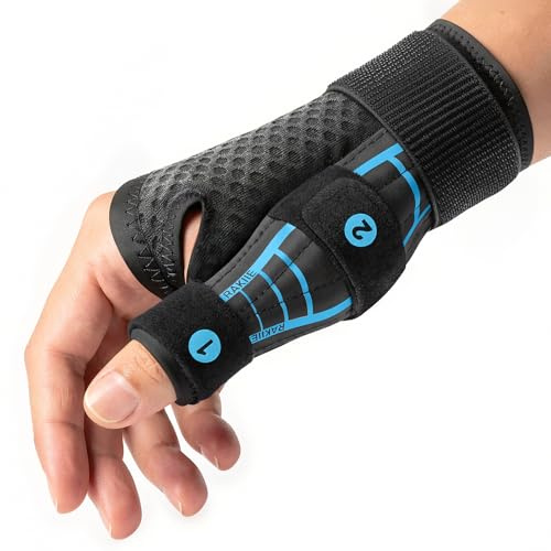 Rakiie Ergonomische Daumenbandage Rechts und Links, Daumenbandage mit 2 Stützstäben, Handbandage Handgelenk für Damen und Herren, Handgelenkstütze für Handflächenumfang 19–21 CM, S/M, Blau
