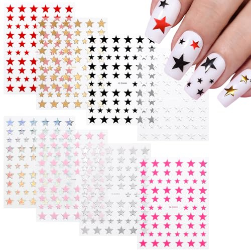 8 Blatt 3D Star Nail Sticker, Bunte Nagelsticker mit Laser-Aurora & Glitzereffekt, Pentagramm Sterne für Nageldesign, Selbstklebende Nagelaufkleber für Y2K Nail Art & DIY Nails Zubehör