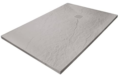 ONDÉE Receveur de Douche NARA Extra-Plat 30 mm Gris Perle 90x120cm 120 pn24 | À Poser ou Encastrer avec Bonde et Grille, résine allégée texture ardoise découpable antidérapant, finition soignée
