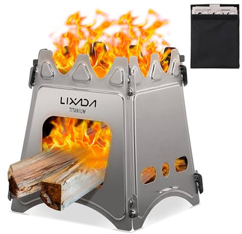 Lixada Campingkocher Titan Holzofen Mini Holzvergaser Faltbar Tragbar Kompakt Hobo Kocher für Picknick BBQ Camping Wandern Reisen