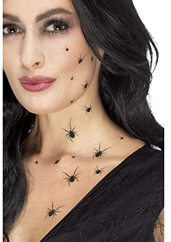 32 Tattoos krabbelnde Spinnen schwarz Make-up Schminke FX Halloween Horror Karneval Fasching eklig gruselig
