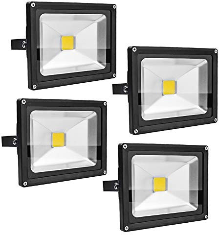 Leetop 4X 20W 30W 10W Negro Blanco Cálido Foco Proyector LED Proyector LED IP65 Exterior Iluminación Reflector para Jardín,Terraza(20 Watt)