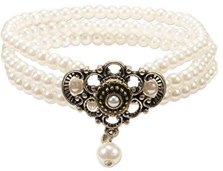 Alpenflüstern Perlen-Trachten-Armband Hedwig - elastische mehrreihige Trachten-Armkette mit Strass-Mittelteil, eleganter Damen-Trachtenschmuck, Perlenarmband in schwarz oder Creme-weiß DAB058