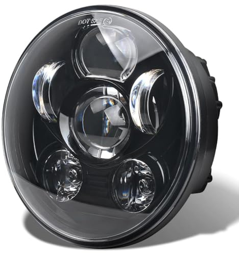 Tugwuetlwu 5-3/4 5.75 Inch LED Motorcycle Headlight Compatible with Harley Davidson Sportster Dyna Street Bob Low Rider Wide Glide Iron 883 1200 Softail Triple Headlamp Accessories