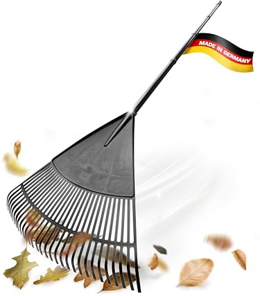 Novatool 2X Laubbesen mit 4tlg Steck- & Schraubstiel, Laubfeger mit 30 Kunststoff-Zinken, Rechen Arbeitsbreite 75cm, Laubrechen, Gartenbesen, Rasenrechen, Harke, Landschaftsbesen, Gartengerät Schwarz