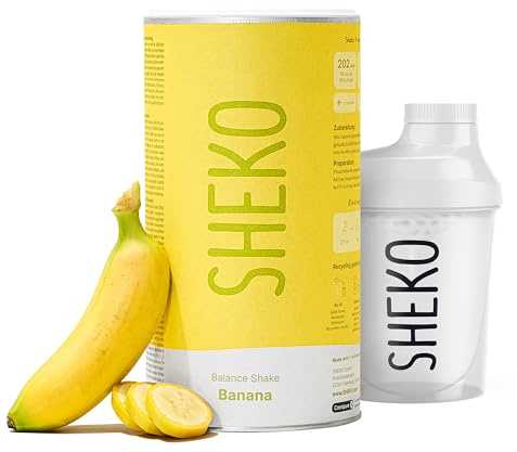SHEKO Balance Shake Banane + Shaker – Mahlzeitersatz & Abnehmshake | Eiweißshake & Diätshake · 21 g Eiweiß, 27 Vitamine & Mineralstoffe · 200 kcal · Glutenfrei · Natürlicher Geschmack