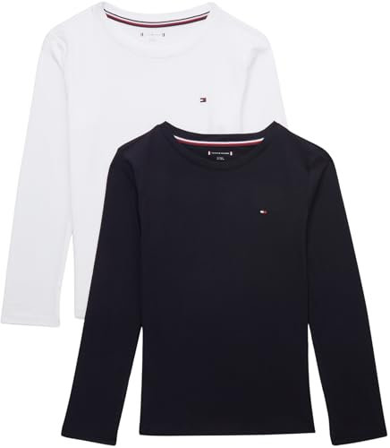 Tommy Hilfiger Jungen 2er Pack Langarmshirts Crew Neck aus Baumwolle, Blau (Desert Sky/White), 14-16 Jahre