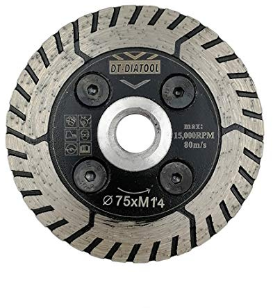 DT-DIATOOL Disque à Tronçonner Diamante 75 mm x M14 Lame de Scie Double Face pour Couper Meulage Béton Granit Marbre Pierre