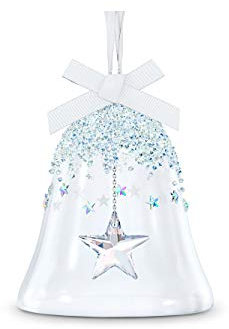 Swarovski Weihnachtsglocke, Große Glasglocke mit Sternförmigem Kristallschwengel, Prachtvollem Satinband und Edlen Swarovski Kristallen