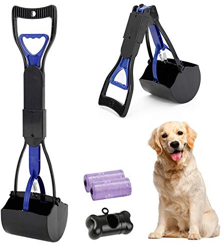 HyAdierTech Tragbare Hundekotgreifer, Kotgreifer Hunde, Yard Hund Pooper Scooper mit Abfallbeutel Spender, Faltbarer Hundekotschaufel für Katze mit 30 Hundeabfallbeutel, Einfach Nutzbarem Hebel