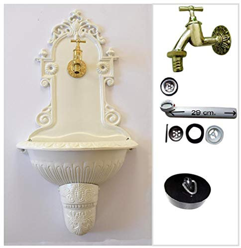 Antik Alu Bassena Wand Brunnen Wandbrunnen Blumenampel Wasser Zapfstelle Blumen Ampel Garten Deko FOU1-W