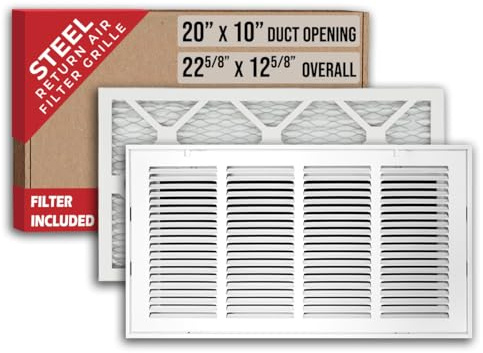 Fits 20x10 Duct Opening | Filter Included Steel Return Air Filter Grille by Handua [Removable Door] | Vent Cover Filter Grill | White | Outer Dimensions: 22 5/8W X 12 5/8H