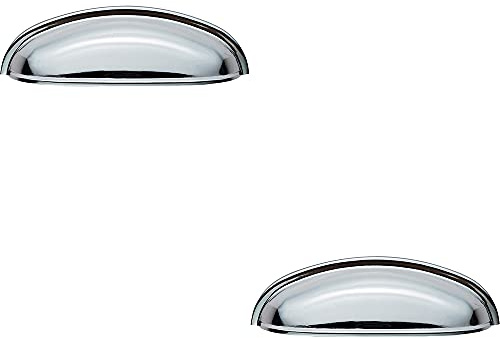 2 Pack | Shaker Cup Pull Handle - 124 x 35mm - 96mm Fixing Centres - Polished Chrome | Pull Handle for Lightweight Internal Cupboard Doors - Metal Cabinet Cup Pull Handle - Kitchen Drawers