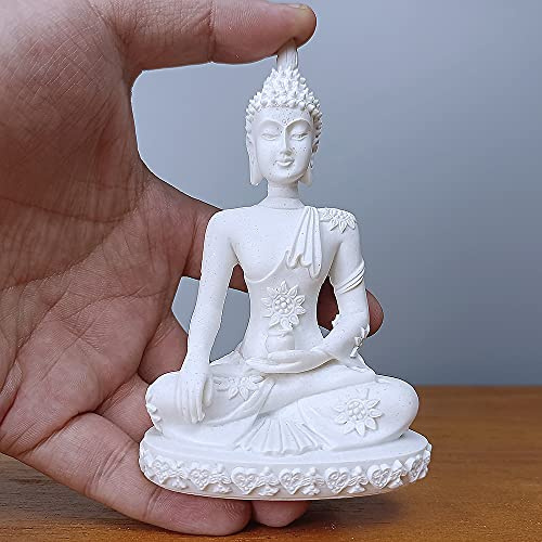 HYFAN Kleine Mini-Buddha-Statue, harmonische Yoga-Figur, Sammlerstück, Handwerk, Feng Shui, Skulptur, Dekoration für Zuhause, Büro, Regal, Schreibtisch (Weiß 2)