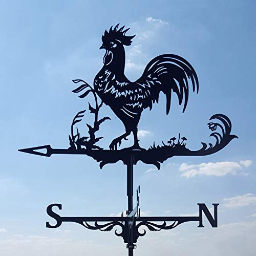 Kaefen Wetterhahn Fürs Dach Hahn-Form, Wetterfahne Metall für Garten, Windrichtungsanzeiger-Gartendeko,Wetterhahn Dekoration,Windfahne für Garten Hinterhof Terrasse-Hof Dach Ornament, 75X35CM