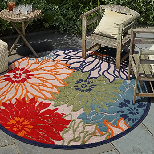Impression Outdoor Teppich Wetterfest - Balkon Teppich Wasserabweisend - Terrasse, Garten, Wohnzimmer, Bad oder Küche - Multi Rot, 150 cm Rund