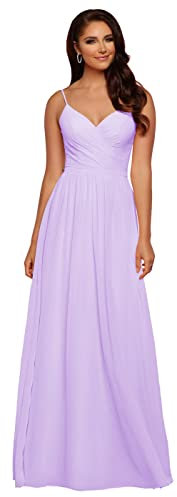 WSEYU C047A Robe de demoiselle d'honneur longue en mousseline de soie plissée avec poches, lilas, 38