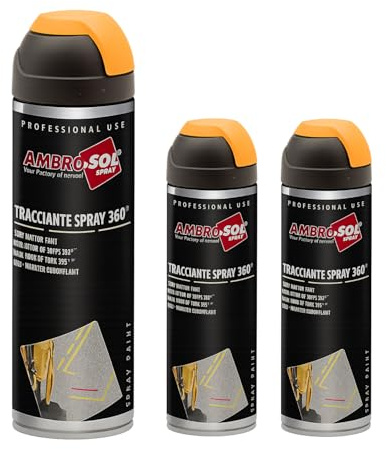 VIRSUS 3 Bombolette Vernice spray Tracciante Maker da 500ml con valvola a 360° per Uso Professionale e Domestico, per Asfalti, Muri e Legno, Essiccazione Rapida (arancio fluorescente) - F