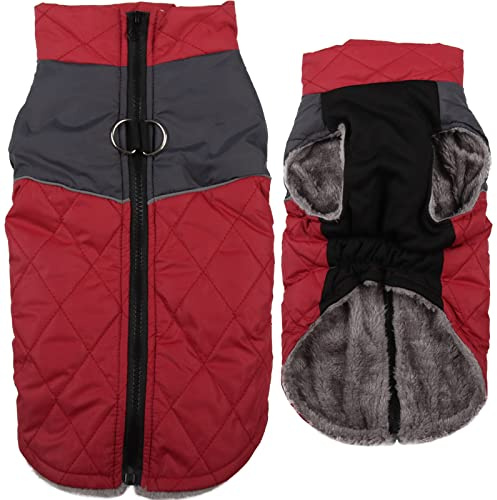 JoyDaog Warm Fleece Dog Coats for Small Dogs,D-Rings Waterproof Puppy Jacket for Cold Winter,Red S
